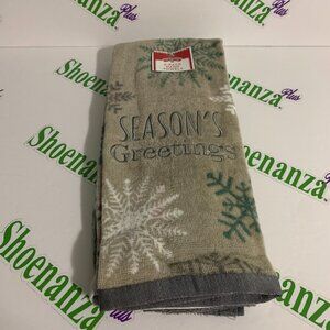 Holiday Time Christmas 2 Pack Hand Towel Set Seasons Greetings Snowflakes Gray
